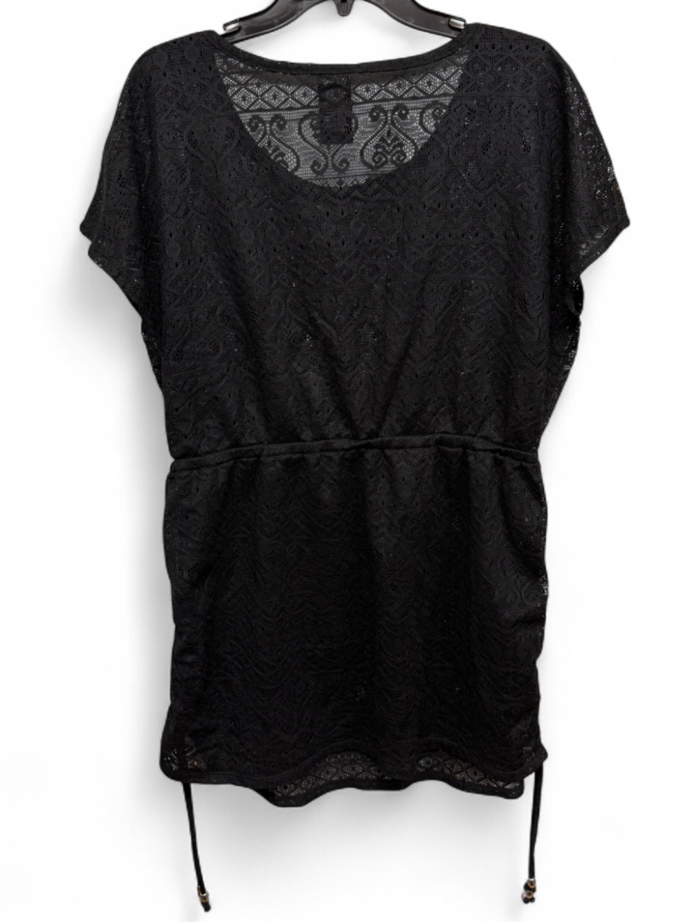 Catalina Black Lace Swim Cover-Up Tunic Dress Size L 12-14 Drawstring Waist - Picture 5 of 5